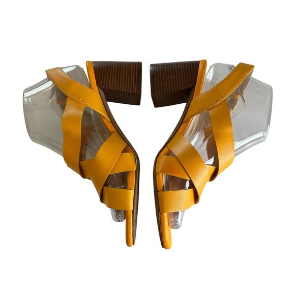 Cole Haan Jamie Radiant Yellow Leather Block Heel Crossover Strap Sandals Size 8 - Picture 3 of 8